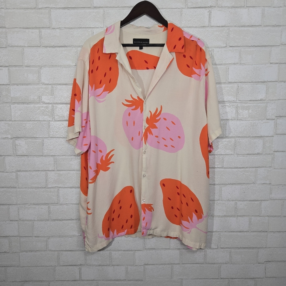 No Boundaries colorful strawberry button down top